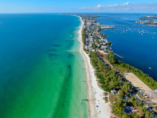 Anna Maria Island from the sky looking southward over the island